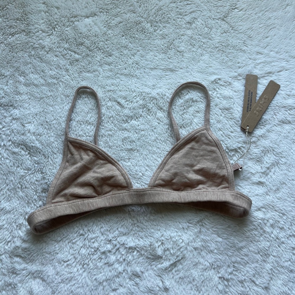 SKIMS Heathered Triangle Bralette Sand Beige Wireless Bra BR-BRL-10842W Size M